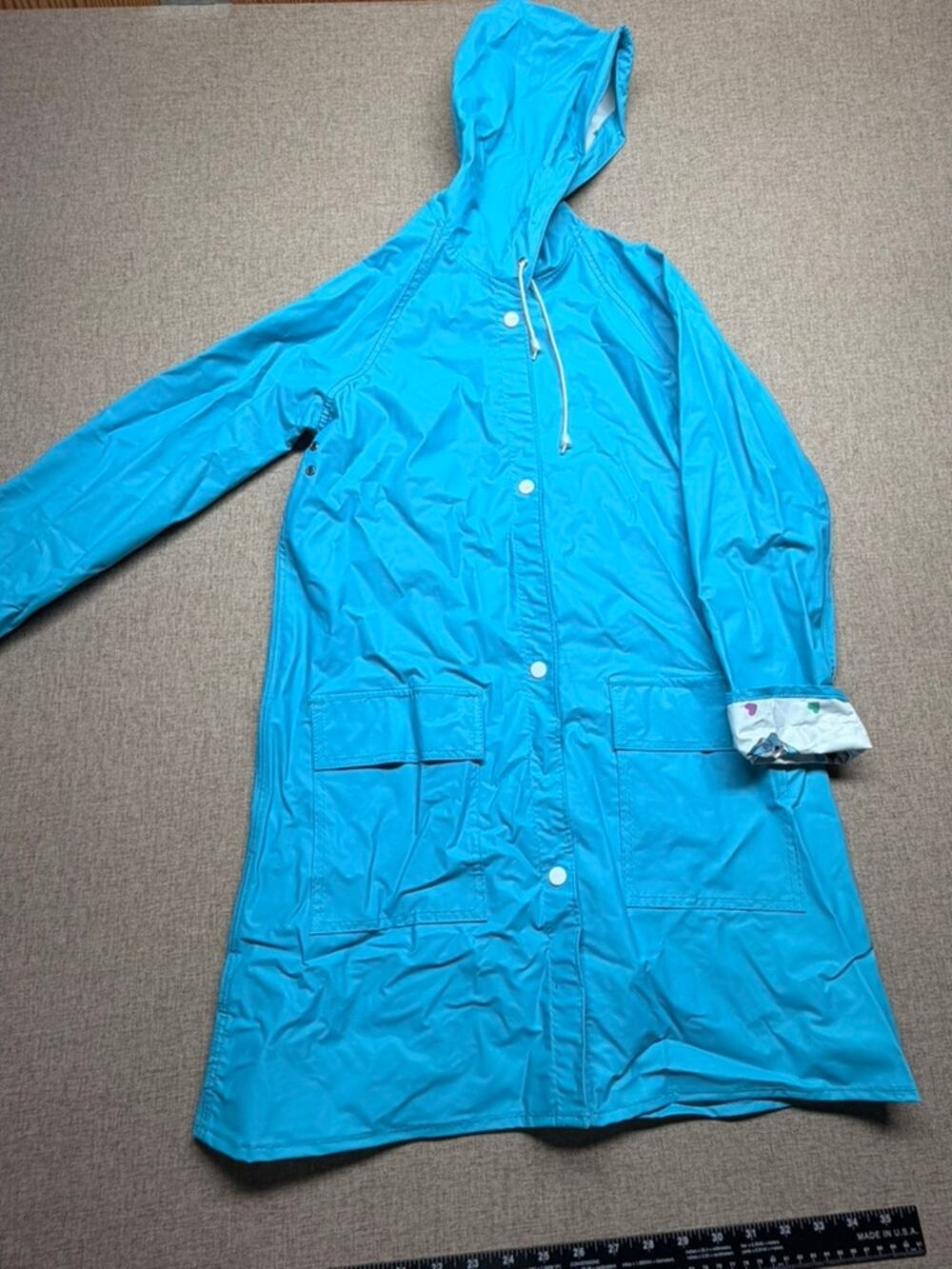 Vintage Disney Mickey Minnie Reversible Raincoat Kids Blue White Hooded Jacket